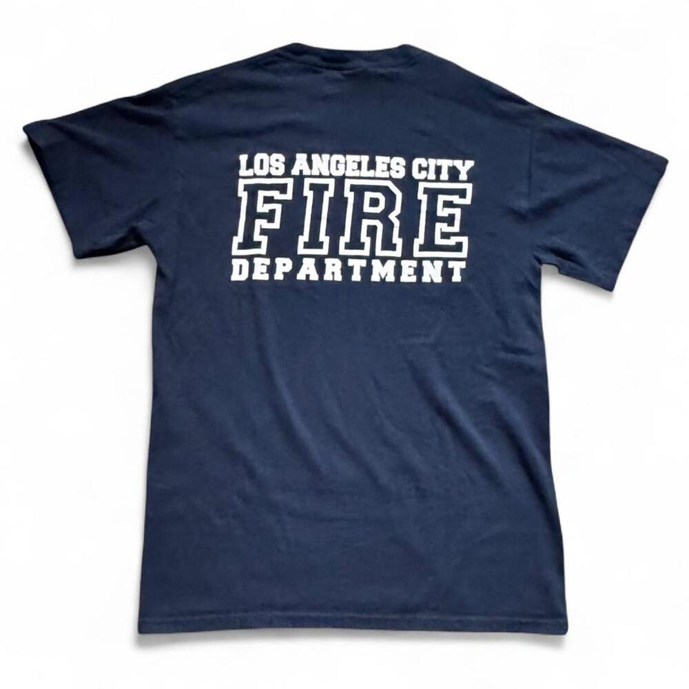 GILDAN VTG 2000s LAFD Los Angeles Fire Dept Navy Blue Graphic T-Shirt — SMALL